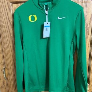 Nike Oregon Ducks Green Women's Zip Pullover with Yellow Logo